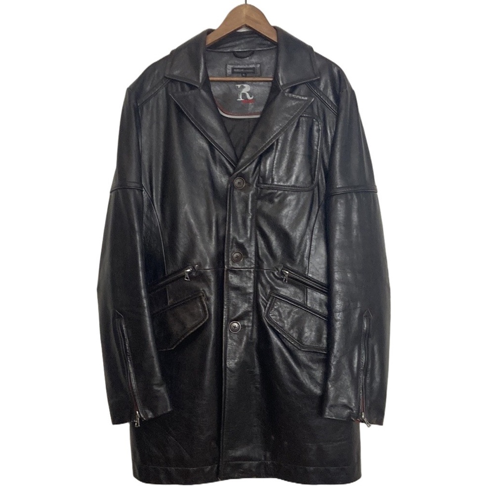 Rudsak Leather Jacket Mens XL Dark Brown Red Zipper Car Coat Retro BAMF Classic